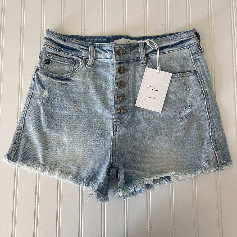 NWT KanCan Distressed Button Fly Light Wash Jean Denim Shorts Size Womens 6